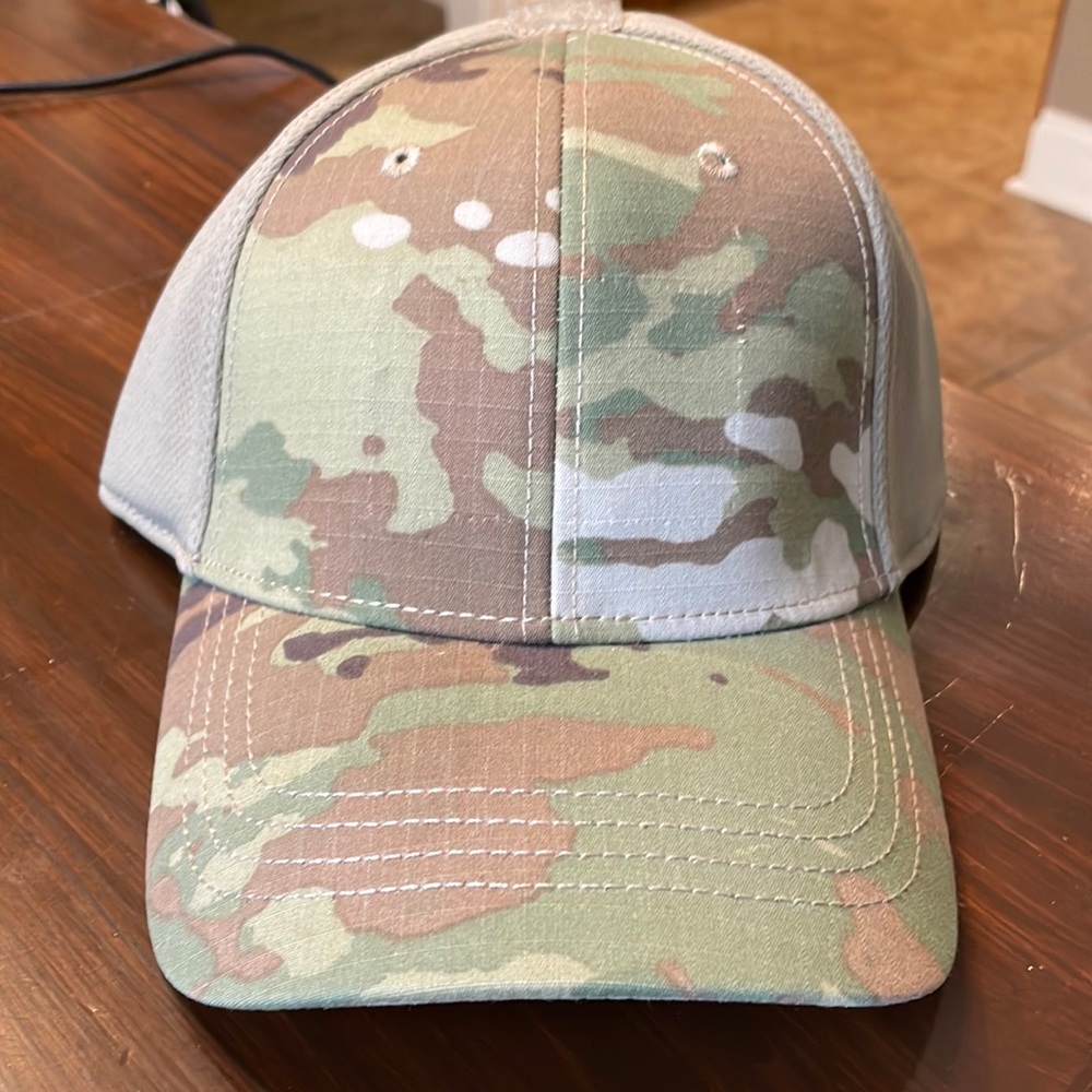 Green and Brown Camouflage Hat with Curved Brim